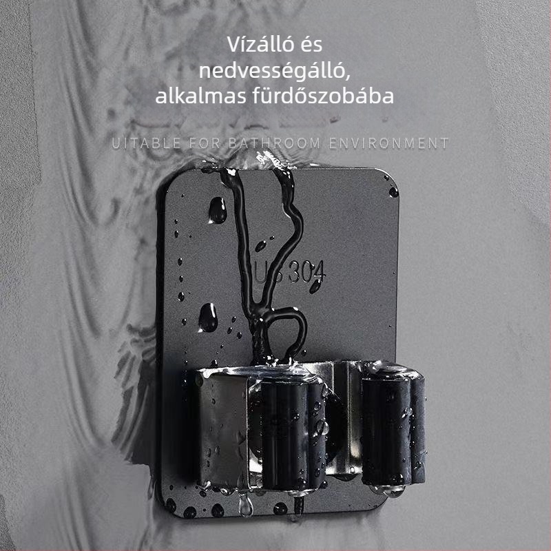 Öntapadós mop-kuka és seprűtartó fürdőszobához — rozsdamentes acél, Jinlongda, 60-70 g, stílus: új kínai stílus