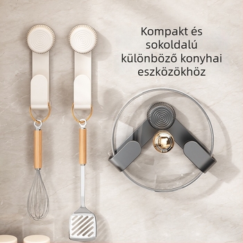 Fedőtartó edényekhez vákuumos rögzítésű, falra szerelhető, fúrás nélkül, multifunkcionális konyhai tároló, műanyag