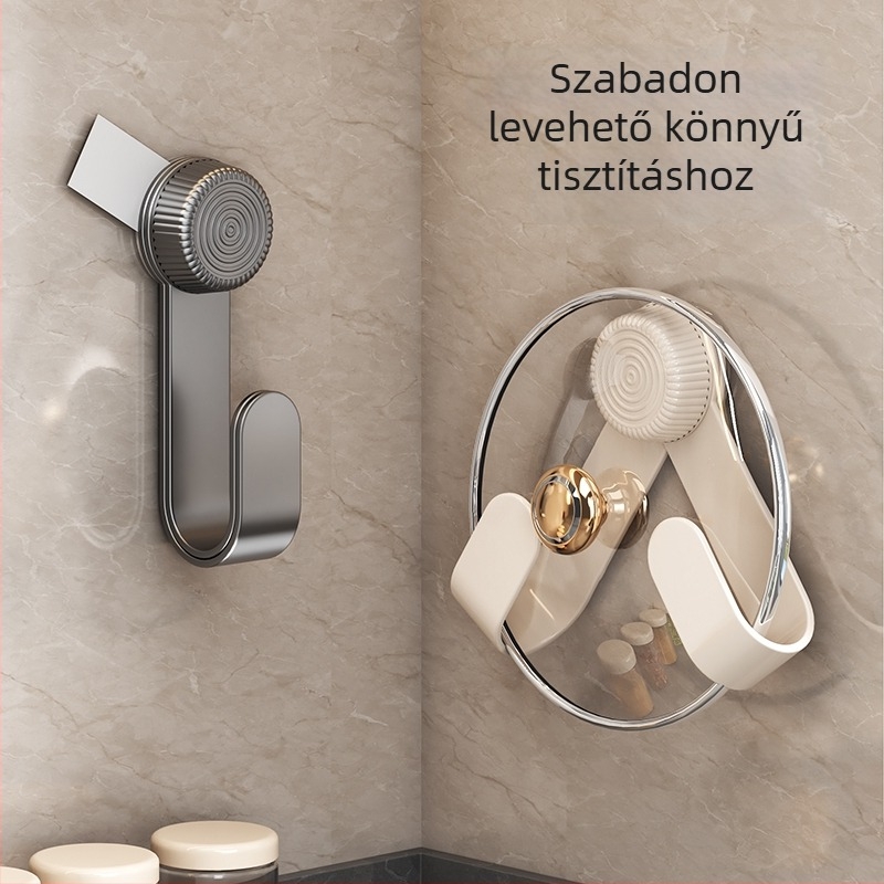 Fedőtartó edényekhez vákuumos rögzítésű, falra szerelhető, fúrás nélkül, multifunkcionális konyhai tároló, műanyag