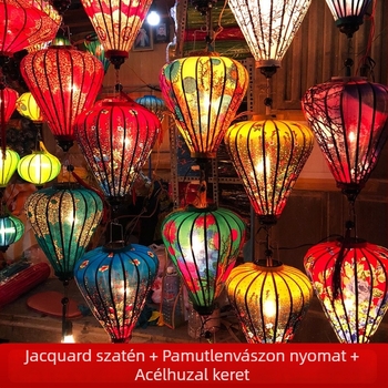 Kültéri használatra készült selyem lampion, antik retro stílus, rendhagyó alakú, világító