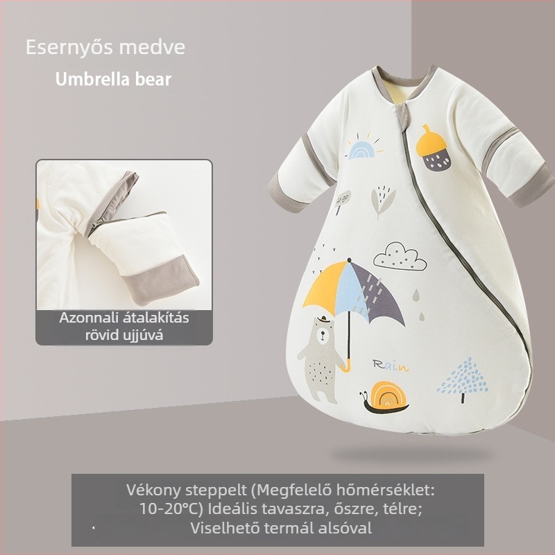 Vastag, tiszta pamutból készült babaszoba alvózsák, egy darabból varrt, levehető ujjaival, téli használatra, 0–3 év, hossz 80 cm