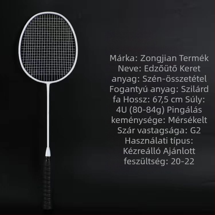 Szénszálas keretű bádmintonütő, súly 85–89 g, közvetlen ütés, eredet Jiangxi Ji'an, amatőr középiskolás diákok számára