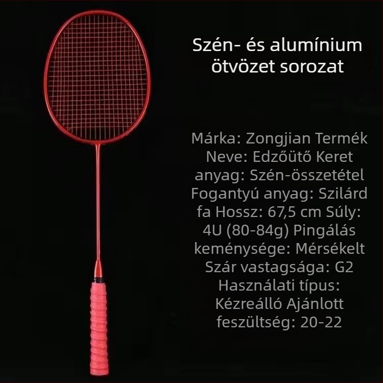 Szénszálas keretű bádmintonütő, súly 85–89 g, közvetlen ütés, eredet Jiangxi Ji'an, amatőr középiskolás diákok számára