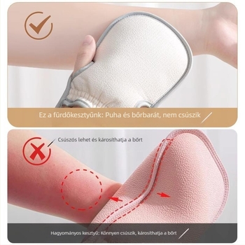 Női fürdőkesztyű – hámlasztó, durva szemcsés felület, lélegző, megvastagított, poliészter anyag
