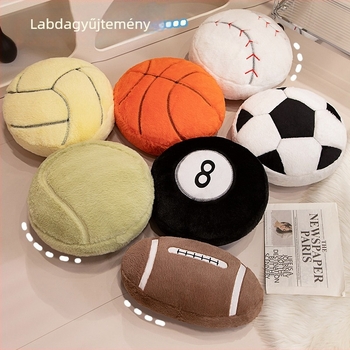 Plüss figura sport labdák témájú, deréktáji párna, PP gyapot töltet, rövid plüss, mintavétel alapján testreszabás