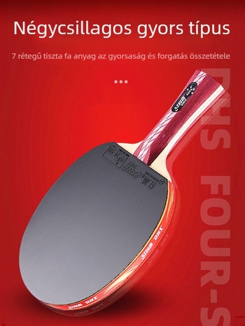 DHS Red Double Happiness asztaliteniszütő, 6 csillagos R-típusú, univerzálisan professzionális, reverse-glue gumi, Basswood penge, egyenes ütés.