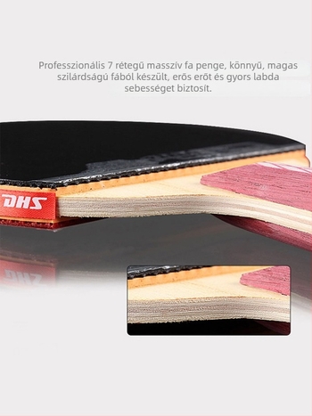 DHS Red Double Happiness asztaliteniszütő, 6 csillagos R-típusú, univerzálisan professzionális, reverse-glue gumi, Basswood penge, egyenes ütés.