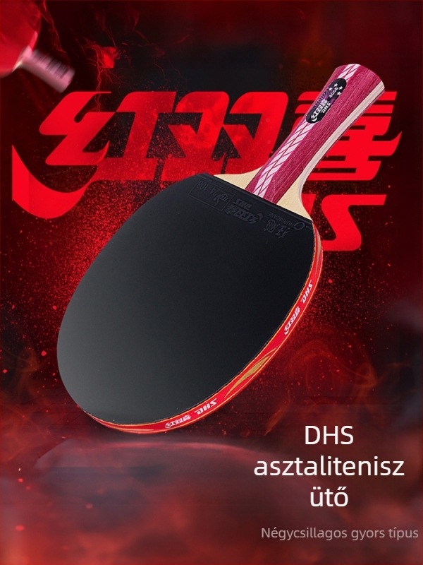 DHS Red Double Happiness asztaliteniszütő, 6 csillagos R-típusú, univerzálisan professzionális, reverse-glue gumi, Basswood penge, egyenes ütés.