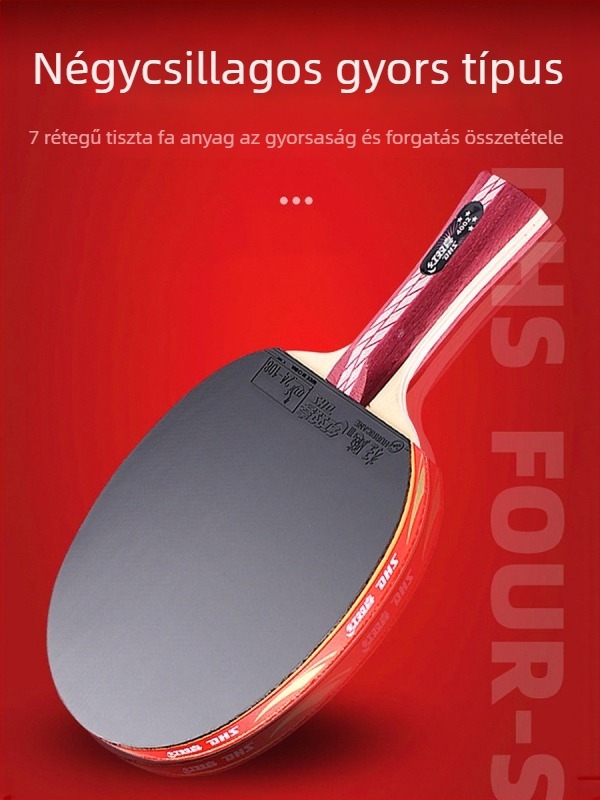 DHS Red Double Happiness asztaliteniszütő, 6 csillagos R-típusú, univerzálisan professzionális, reverse-glue gumi, Basswood penge, egyenes ütés.