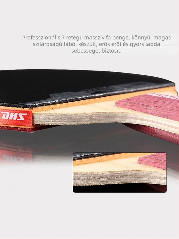 DHS Red Double Happiness asztaliteniszütő, 6 csillagos R-típusú, univerzálisan professzionális, reverse-glue gumi, Basswood penge, egyenes ütés.