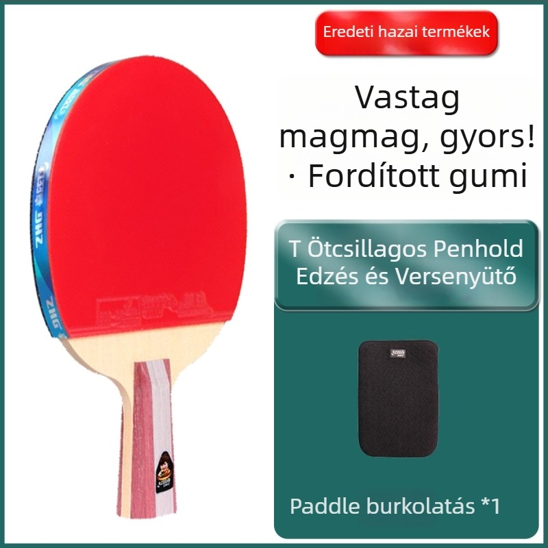 DHS Red Double Happiness asztaliteniszütő, 6 csillagos R-típusú, univerzálisan professzionális, reverse-glue gumi, Basswood penge, egyenes ütés.