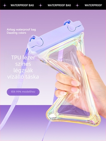 TPU vízálló telefon tok lézeres, színes dizájnnal, érintőképernyő és felfújható lebegő légzsák