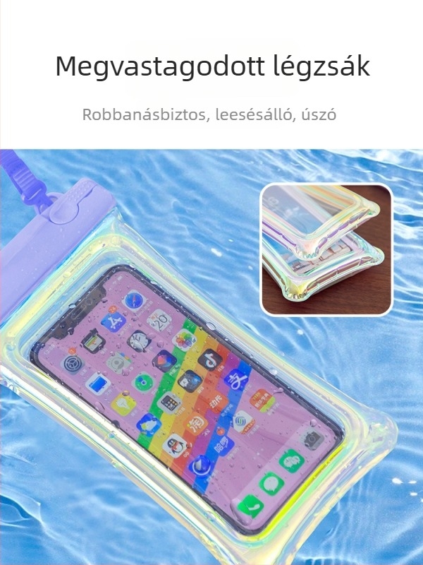 TPU vízálló telefon tok lézeres, színes dizájnnal, érintőképernyő és felfújható lebegő légzsák