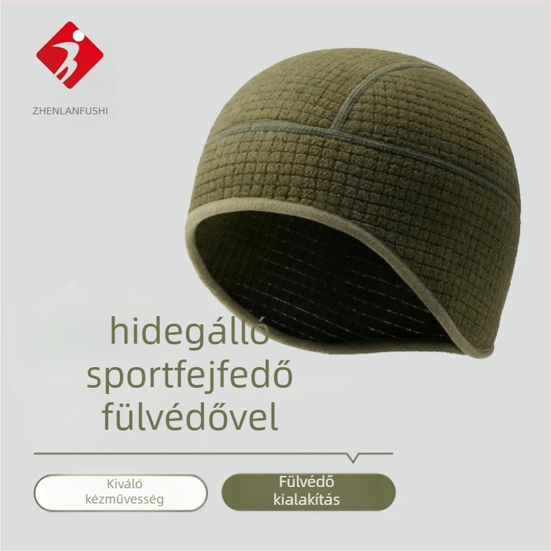 Uniszex sapka poliészterből fleece béléssel, szélvédett és téli kültéri biciklizéshez és futáshoz, rácsos mintázat