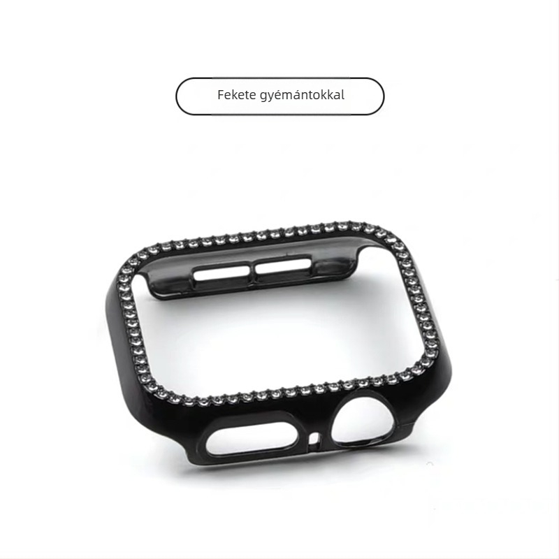Apple Watch S10 sorozat teljes körű védőtok tempered kijelzővédő fóliával, gyémánt-inlay, PC anyag, 360° védelem