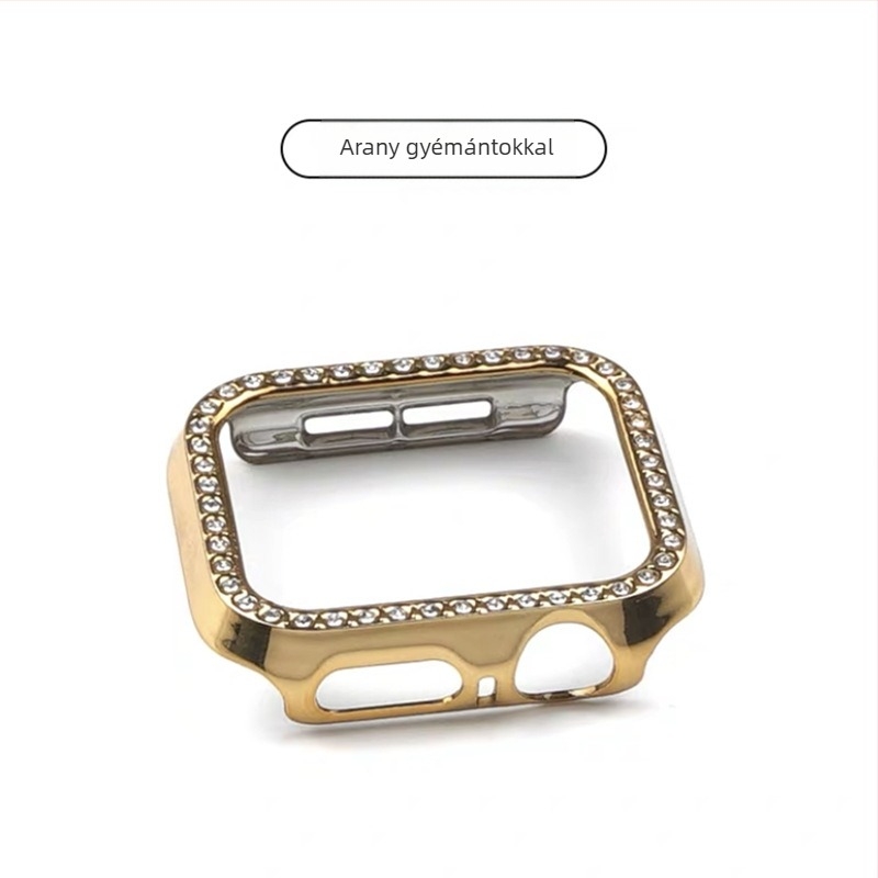 Apple Watch S10 sorozat teljes körű védőtok tempered kijelzővédő fóliával, gyémánt-inlay, PC anyag, 360° védelem