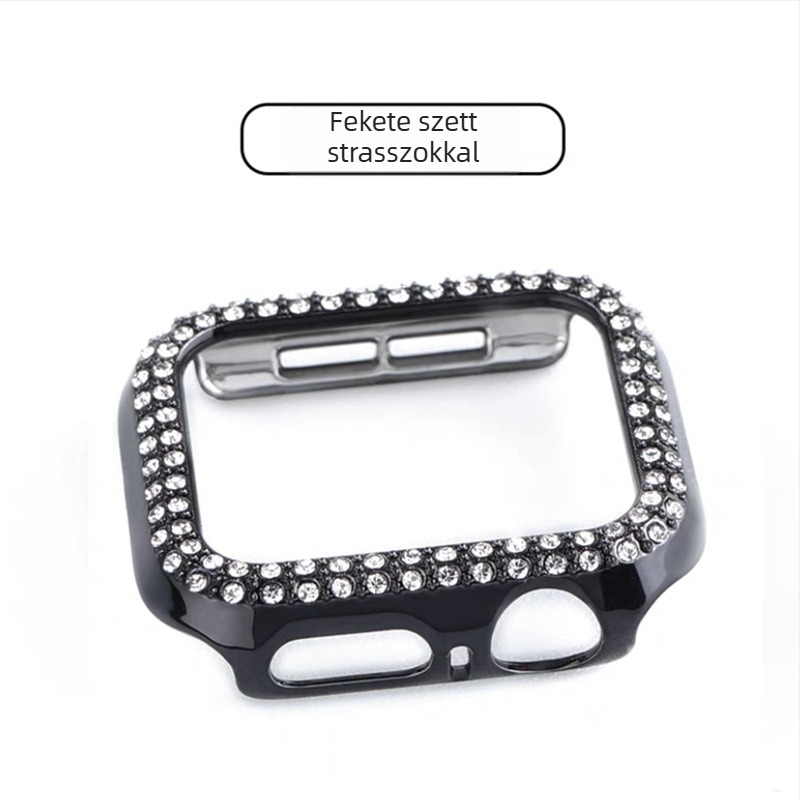 Apple Watch S10 sorozat teljes körű védőtok tempered kijelzővédő fóliával, gyémánt-inlay, PC anyag, 360° védelem
