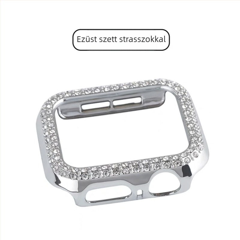 Apple Watch S10 sorozat teljes körű védőtok tempered kijelzővédő fóliával, gyémánt-inlay, PC anyag, 360° védelem