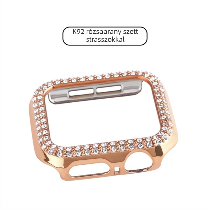 Apple Watch S10 sorozat teljes körű védőtok tempered kijelzővédő fóliával, gyémánt-inlay, PC anyag, 360° védelem