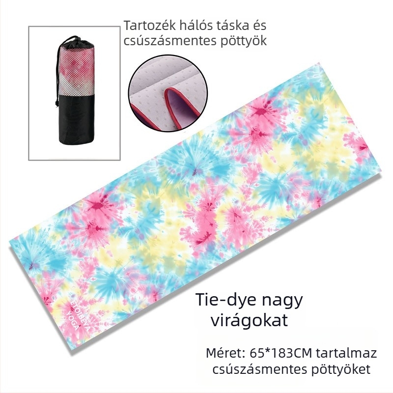 Csúszásmentes jóga törölköző pontokkal, 88% poliészter / 12% nylon, szövettömeg 200 g/m², összsúly 280 g, alkalmas jóga, szabadtéri sportokra és strandra