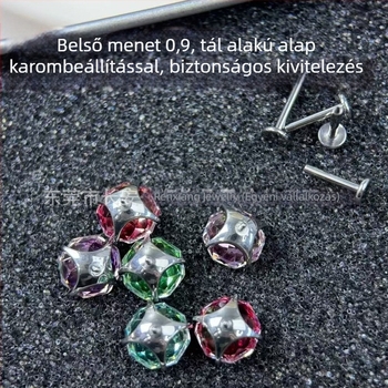 F136 titánötvözet fülbevalók, kör alakú virágcsokor mintával és színes cirkóniumokkal, belső menet, poháralap és karmantartó