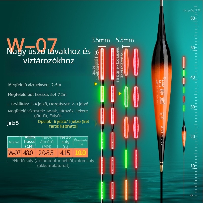 Nappal- és éjszakai kettős funkciójú elektronikus úszó, nagy érzékenységű, színt váltó kapásjelző, nagytestű halakhoz