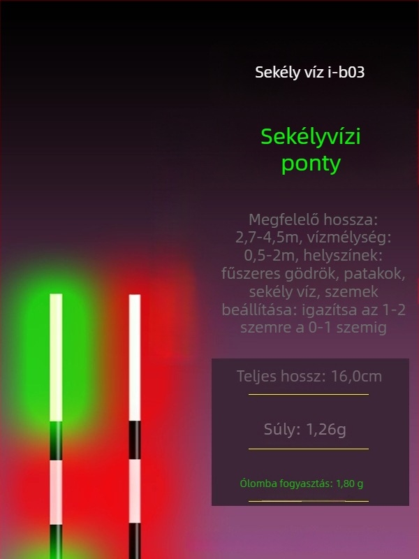 Elektronikus úszó sekély vízre, világító, ultra rövid, szénszálas anyag.