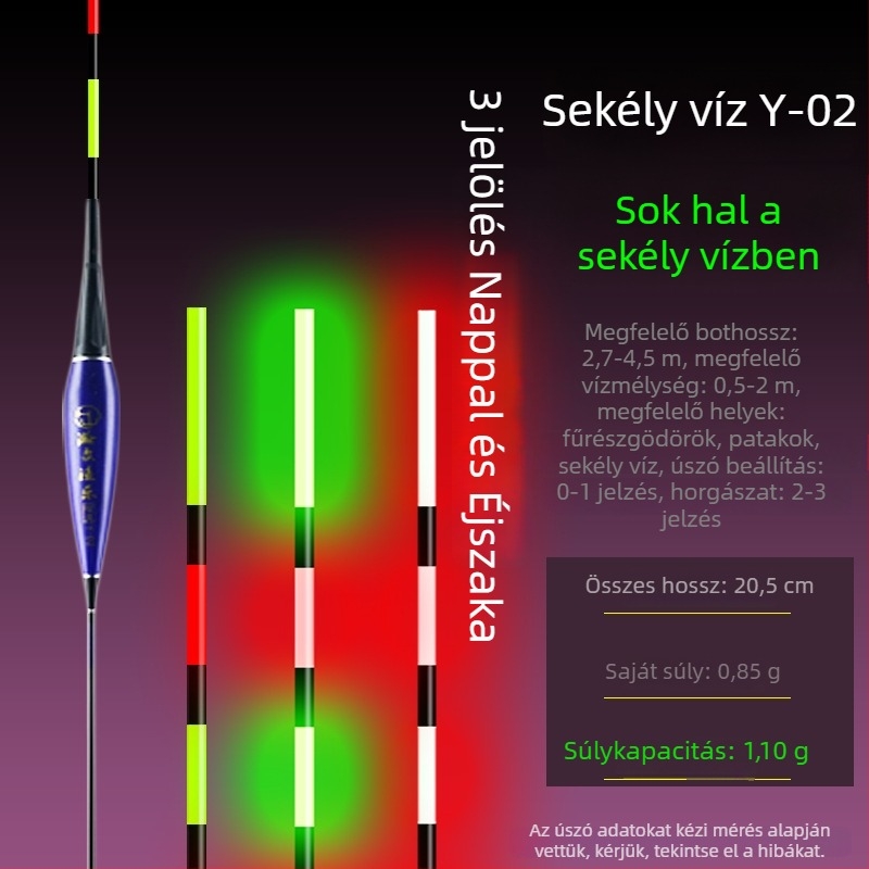Elektronikus úszó sekély vízre, világító, ultra rövid, szénszálas anyag.