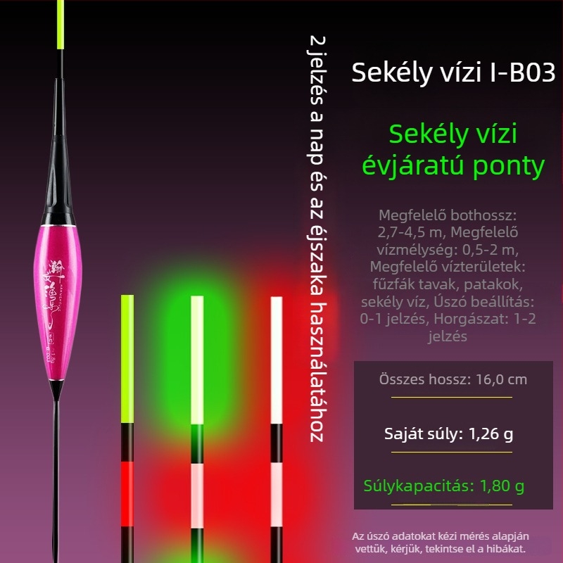 Elektronikus úszó sekély vízre, világító, ultra rövid, szénszálas anyag.