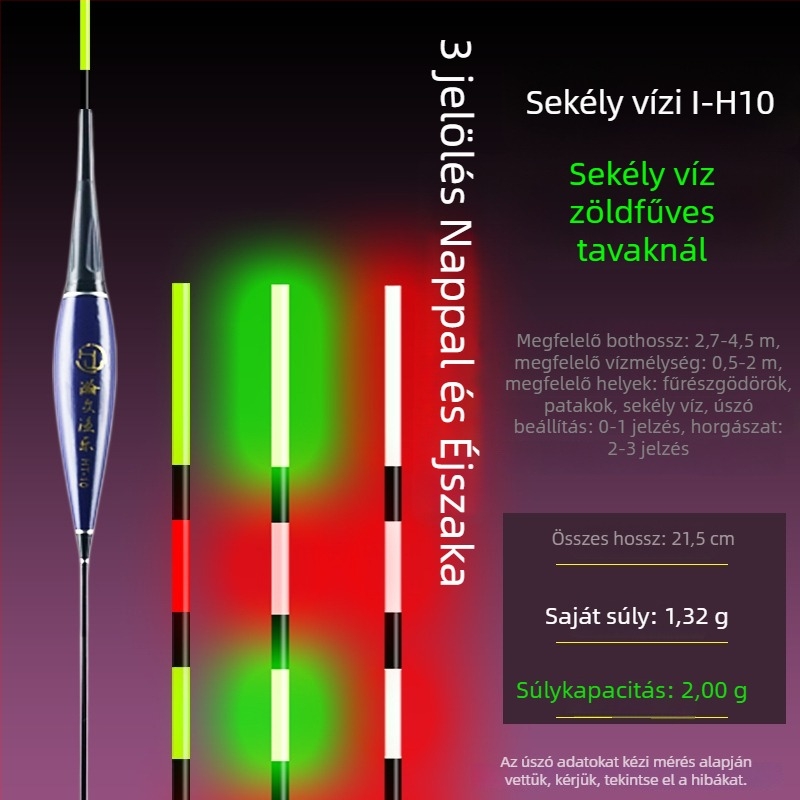 Elektronikus úszó sekély vízre, világító, ultra rövid, szénszálas anyag.
