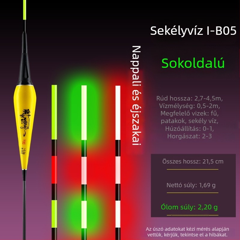 Elektronikus úszó sekély vízre, világító, ultra rövid, szénszálas anyag.