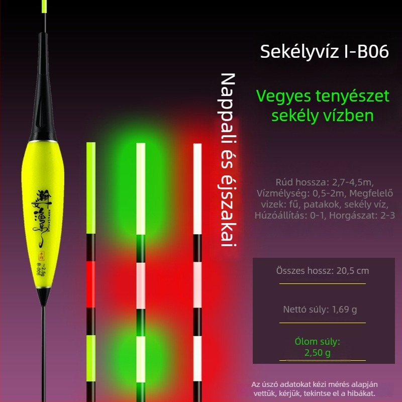 Elektronikus úszó sekély vízre, világító, ultra rövid, szénszálas anyag.