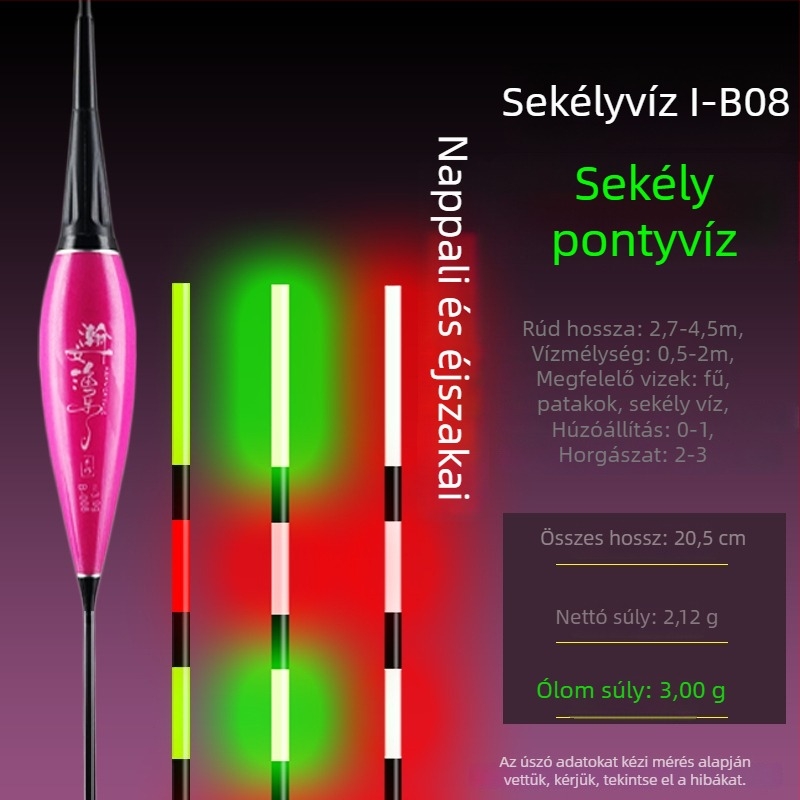 Elektronikus úszó sekély vízre, világító, ultra rövid, szénszálas anyag.