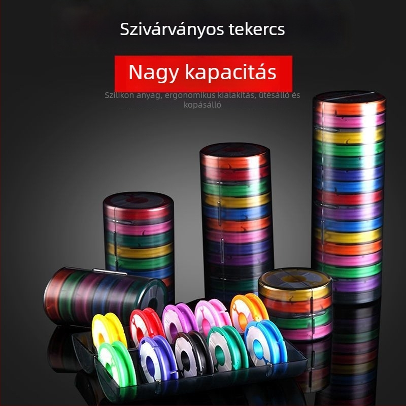 Kör alakú fővonal-doboz, sűrített szilikonból, többfunkciós, ellenáll a zuhanásnak, kopásálló, szivárványos tekerés