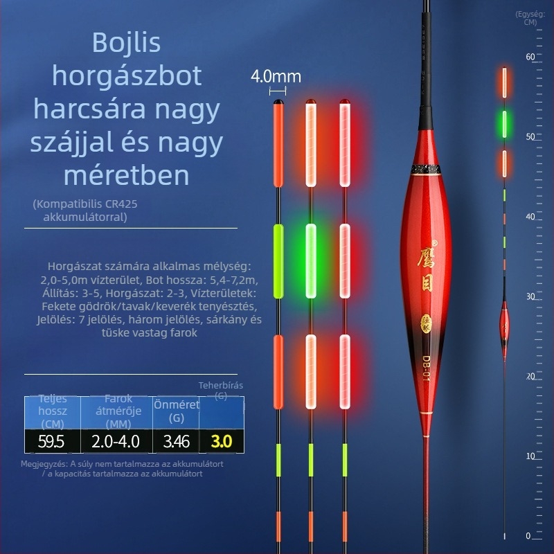 Vertical drift horgászúszó – Eagle Eye, kompozit anyagú úszó, világító éjszakai használatra, nappali és éjszakai használat