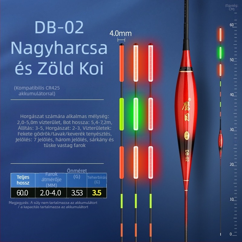 Vertical drift horgászúszó – Eagle Eye, kompozit anyagú úszó, világító éjszakai használatra, nappali és éjszakai használat