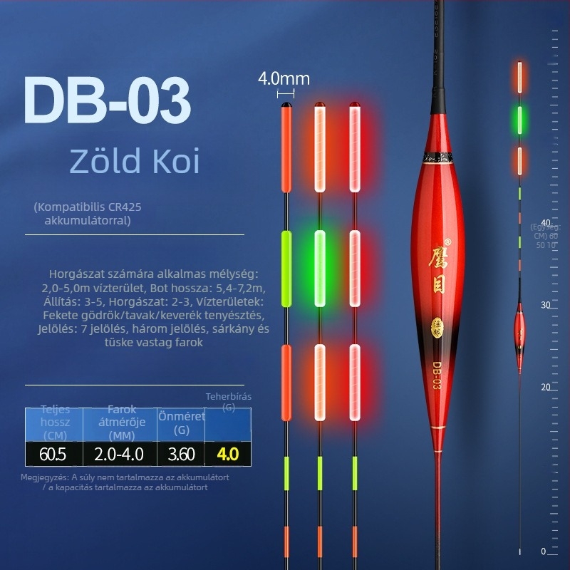 Vertical drift horgászúszó – Eagle Eye, kompozit anyagú úszó, világító éjszakai használatra, nappali és éjszakai használat