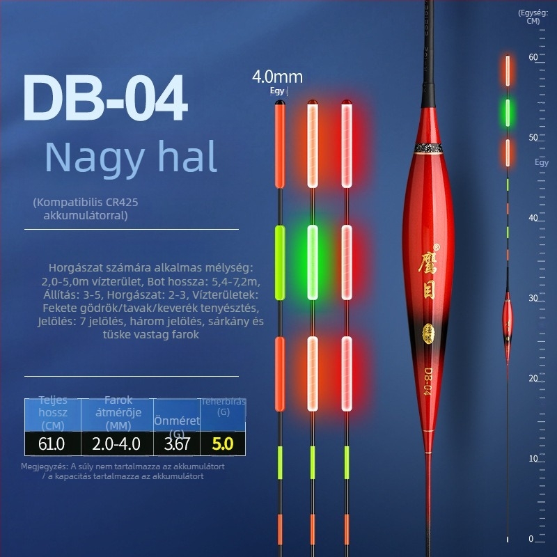 Vertical drift horgászúszó – Eagle Eye, kompozit anyagú úszó, világító éjszakai használatra, nappali és éjszakai használat