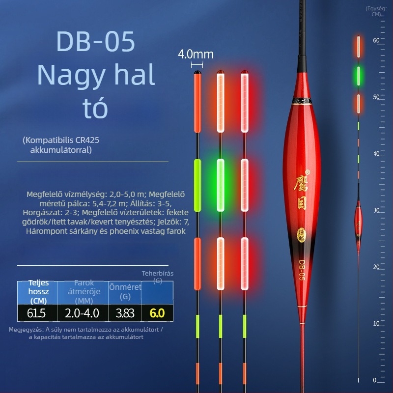 Vertical drift horgászúszó – Eagle Eye, kompozit anyagú úszó, világító éjszakai használatra, nappali és éjszakai használat