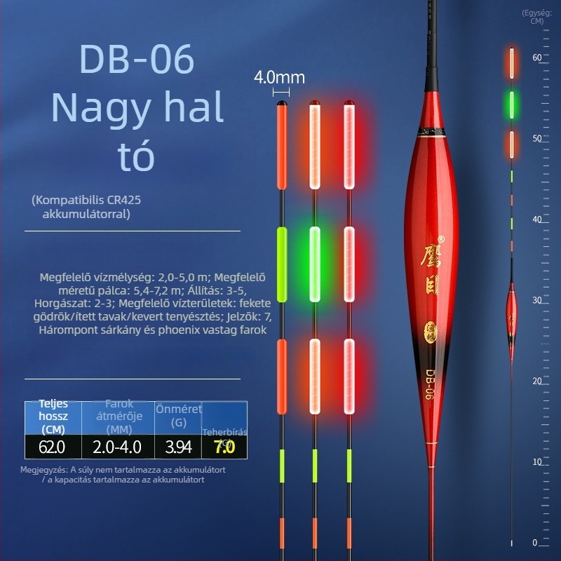 Vertical drift horgászúszó – Eagle Eye, kompozit anyagú úszó, világító éjszakai használatra, nappali és éjszakai használat