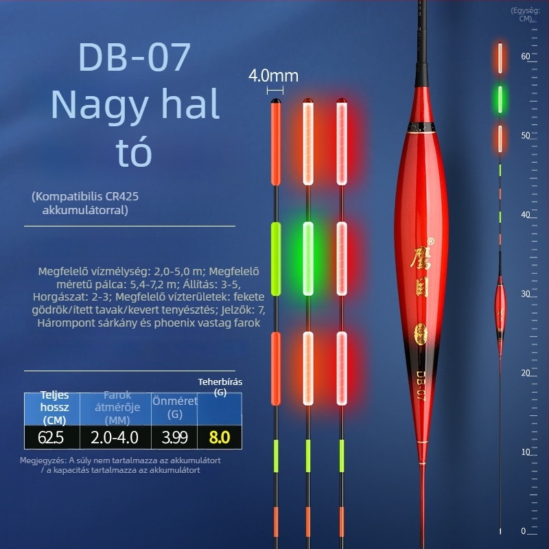 Vertical drift horgászúszó – Eagle Eye, kompozit anyagú úszó, világító éjszakai használatra, nappali és éjszakai használat