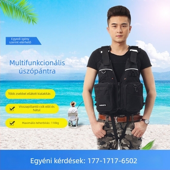 Tengerhorgászathoz készült mentőmellény nagy felhajtóerővel, Oxford anyag, 5 zseb, Pearl cotton töltet