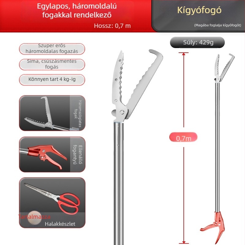 Teleszkópos kígyóhorgos fogó, alumínium ötvözet, Silver Rhinoceros