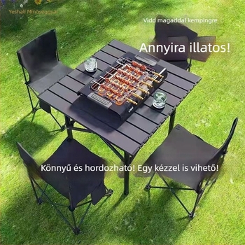 Összecsukható, hordozható kültéri asztal kempinghez, horgászathoz és piknikezéshez – matt szénacélból