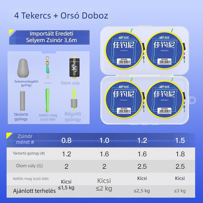 Nylon horgász damil – fővonal készlet gyors alvonal klipekkel