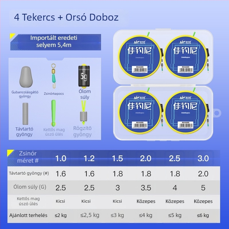 Nylon horgász damil – fővonal készlet gyors alvonal klipekkel