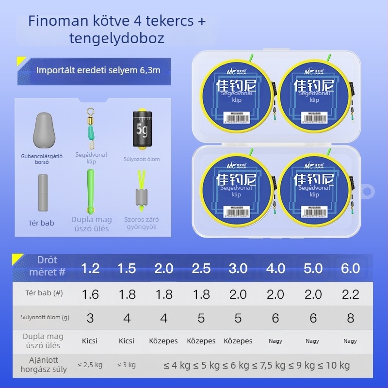 Nylon horgász damil – fővonal készlet gyors alvonal klipekkel
