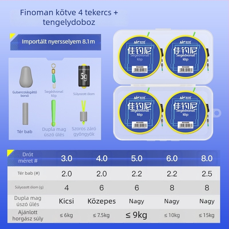 Nylon horgász damil – fővonal készlet gyors alvonal klipekkel