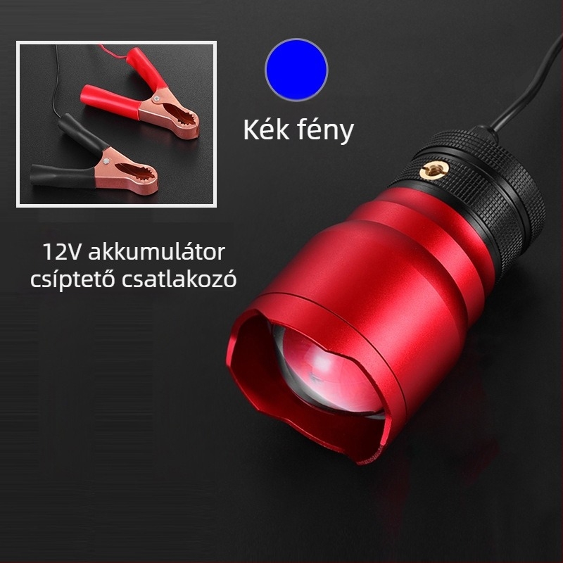 Kültéri horgász lámpa LED-del, alumíniumötvözet test, 200-500 m hatótáv, kinetikus energia-ellátás, Fisherman's Treasure