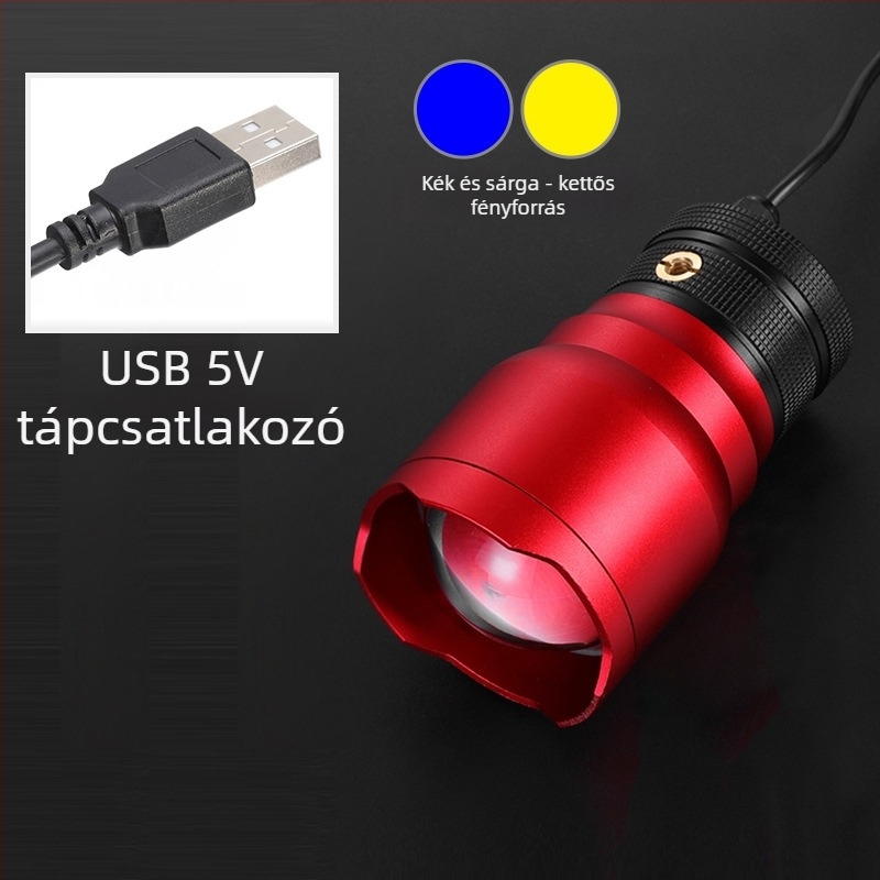 Kültéri horgász lámpa LED-del, alumíniumötvözet test, 200-500 m hatótáv, kinetikus energia-ellátás, Fisherman's Treasure